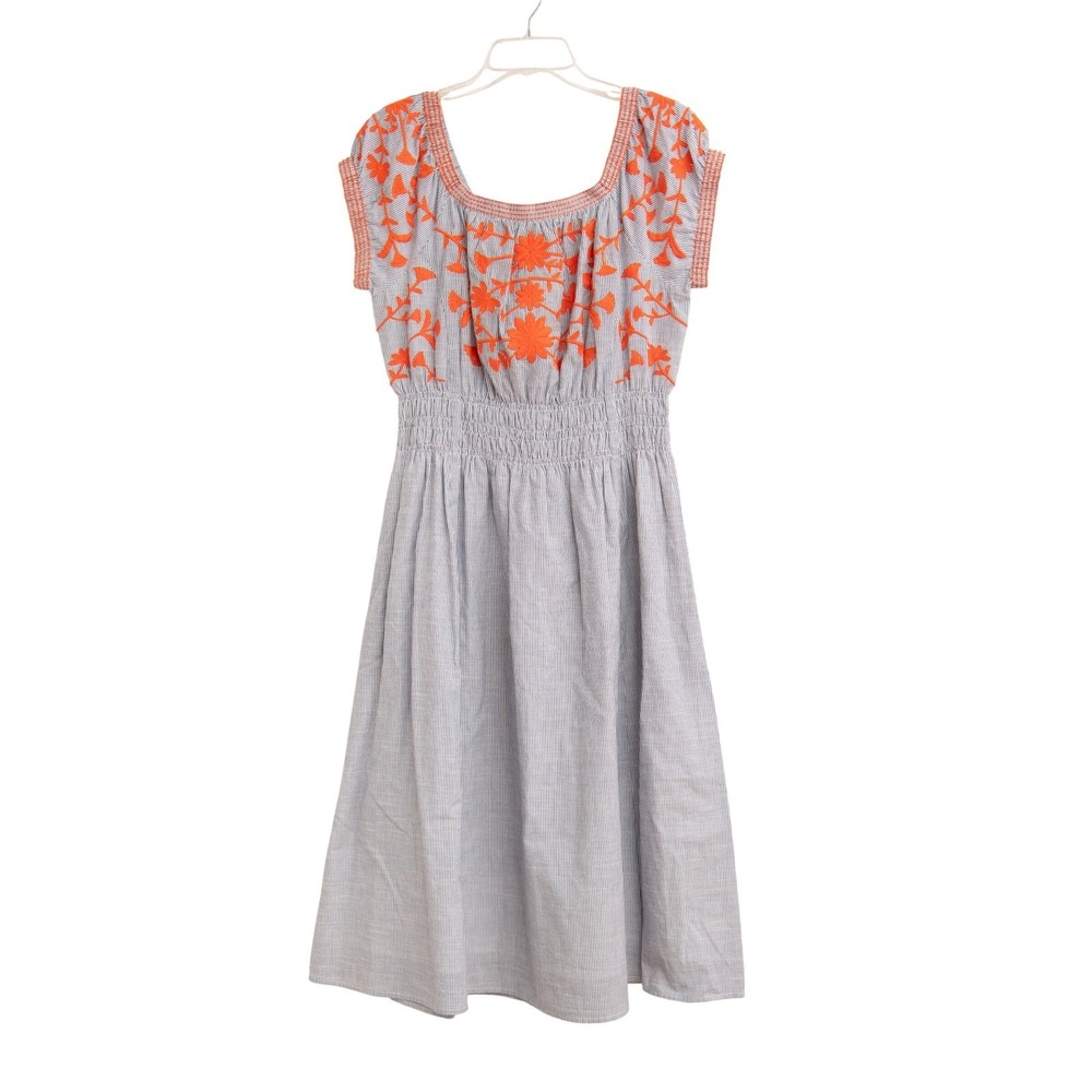 Ann Mashburn Seersucker Embroidered Midi Dress Sz L Southern Boho CottageCore
